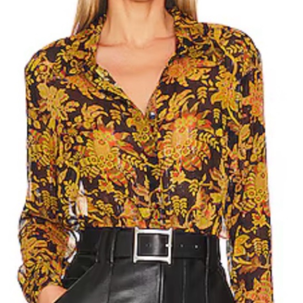 House of Harlow 1960 Yellow and Orange Floral Button-Down Shirt